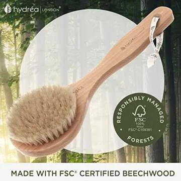 Hydrea London Dry Body Brush –Short Handle Premium Exfoliating Dry Skin Brush with Natural Bristle, FSC® Certified Beechwood.