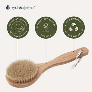 Hydrea London Dry Body Brush –Short Handle Premium Exfoliating Dry Skin Brush with Natural Bristle, FSC® Certified Beechwood.