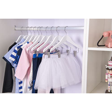 Quality Kids Wooden Pants Hangers with Clips and Hooks