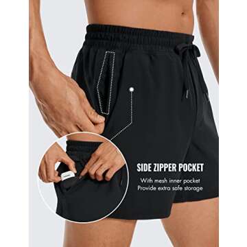 CRZ YOGA Men's Linerless Workout Shorts - 5'' Lightweight Quick Dry for Running Sports Athletic Gym with Pockets Black Small