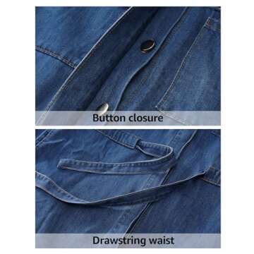 luvamia Womens Fashion Denim Dress Long Sleeve Drawstring Waist Jean Dresses Summer Dresses for Women 2024 Denim Dresses for Women Shirt Dresses for Women Classic Blue Size Medium Fits Size 8 Size 10