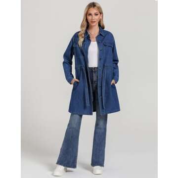 luvamia Womens Fashion Denim Dress Long Sleeve Drawstring Waist Jean Dresses Summer Dresses for Women 2024 Denim Dresses for Women Shirt Dresses for Women Classic Blue Size Medium Fits Size 8 Size 10
