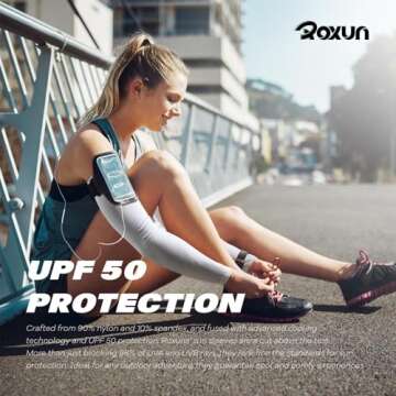 ROXUN 2 Pairs Arm Sleeves, Cooling UV Sun Protection Sports Compression for Men/Women 2 Black