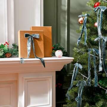 Glitinsel 20 Pcs Velvet Christmas Bows 4.7" x 11" Pre Tied Handmade Fringe Velvet Ribbon Bows Rustic...