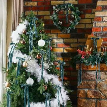 Glitinsel 20 Pcs Velvet Christmas Bows 4.7" x 11" Pre Tied Handmade Fringe Velvet Ribbon Bows Rustic Crafts Gift Bows with Twist Tie for Gift Wrapping Christmas Decorations(Dusty Blue)