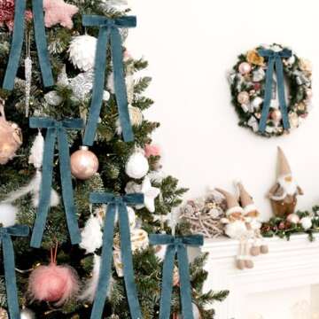 Glitinsel 20 Pcs Velvet Christmas Bows 4.7" x 11" Pre Tied Handmade Fringe Velvet Ribbon Bows Rustic Crafts Gift Bows with Twist Tie for Gift Wrapping Christmas Decorations(Dusty Blue)