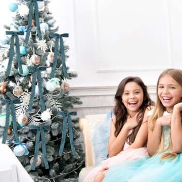 Glitinsel 20 Pcs Velvet Christmas Bows 4.7" x 11" Pre Tied Handmade Fringe Velvet Ribbon Bows Rustic Crafts Gift Bows with Twist Tie for Gift Wrapping Christmas Decorations(Dusty Blue)