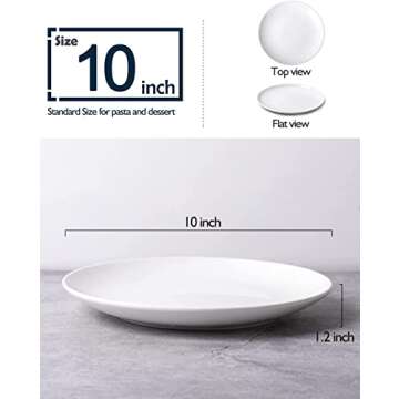 DELLING 10 inch White Dinner Plates Set, Porcelain Dessert/Salad Plate, Serving Dishes, Dinnerware S...