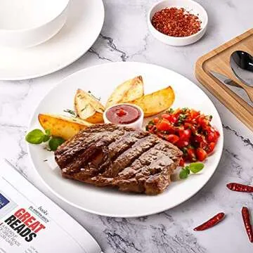 DELLING 10 inch White Dinner Plates Set, Porcelain Dessert/Salad Plate, Serving Dishes, Dinnerware Sets, Scratch Resistant, Microwave, Oven, and Dishwasher Safe - Set of 4