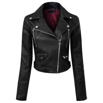 Stylish MixMatchy Women's Faux Leather Moto Biker Jacket