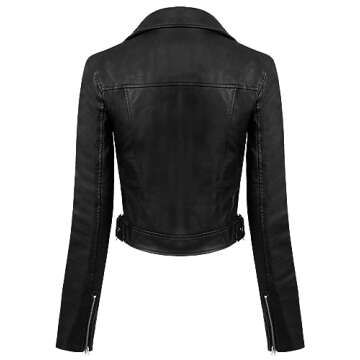 MixMatchy Women's Faux Leather Moto Biker Jackets 2023 Fall Clothes Long Sleeve Cropped Coat Outerwear Black S