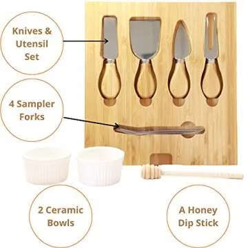 Peraco Bamboo Charcuterie Board Set and Accessories - Includes Large Cheese Board and Knife Set with Extra Utensils and Bowls - Perfect Serving Platter and Cutting Board - Includes free Ebook
