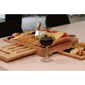 Peraco Bamboo Charcuterie Board Set and Accessories - Includes Large Cheese Board and Knife Set with Extra Utensils and Bowls - Perfect Serving Platter and Cutting Board - Includes free Ebook