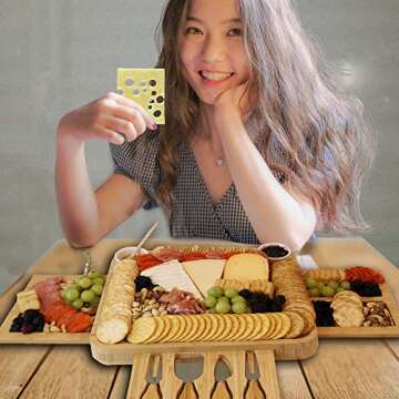 Peraco Bamboo Charcuterie Board Set and Accessories - Includes Large Cheese Board and Knife Set with Extra Utensils and Bowls - Perfect Serving Platter and Cutting Board - Includes free Ebook