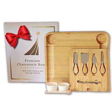 Peraco Bamboo Charcuterie Board Set and Accessories - Includes Large Cheese Board and Knife Set with Extra Utensils and Bowls - Perfect Serving Platter and Cutting Board - Includes free Ebook