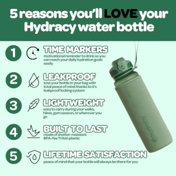 Hydracy Water Bottle with Time Marker 32 oz BPA Free Bottles