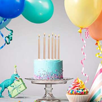 24 Count Party Long Thin Cake Candles Metallic Birthday Candles in Holders for Birthday Cakes Cupcak...