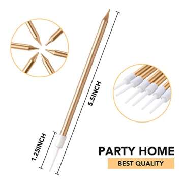 24 Count Party Long Thin Cake Candles Metallic Birthday Candles in Holders for Birthday Cakes Cupcake, Champagne Gold