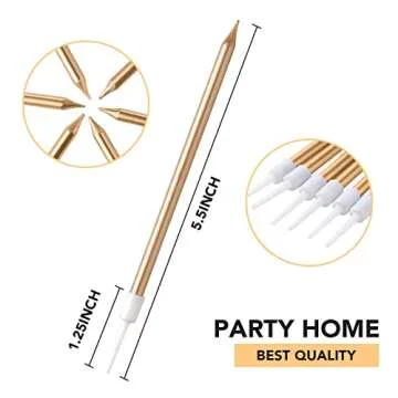 24 Count Party Long Thin Cake Candles Metallic Birthday Candles in Holders for Birthday Cakes Cupcake, Champagne Gold