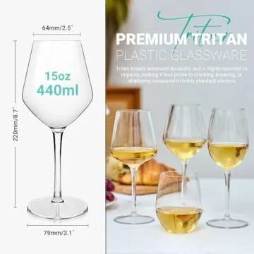 MICHLEY Unbreakable Stemmed Wine Glass 100% Tritan Plastic Dishwasher available Glassware 15 oz, Set of 6