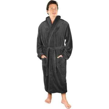 NY Threads Luxurious Men's Shawl Collar Fleece Bathrobe Spa Robe | Cozy Comfort