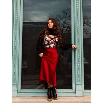 Zeagoo Womens High Waisted Skirt Zipper Long Skirt Red Satin Skirt High Waist