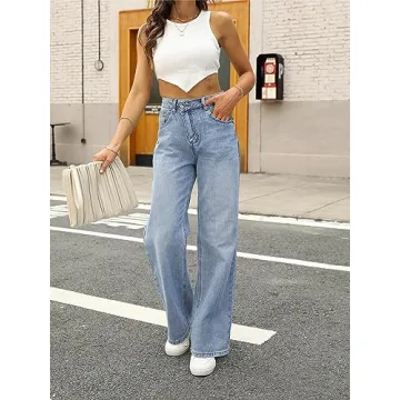 HDLTE Women Wide Leg Criss Cross Baggy Jeans for All Ages