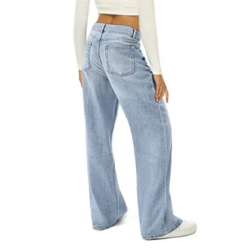 HDLTE Women Wide Leg Criss Cross Baggy Jeans for All Ages