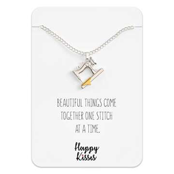 Happy Kisses Sewing Charms Necklace Gifts For Quilters and Sewers – Gift Card Message “Beautiful...