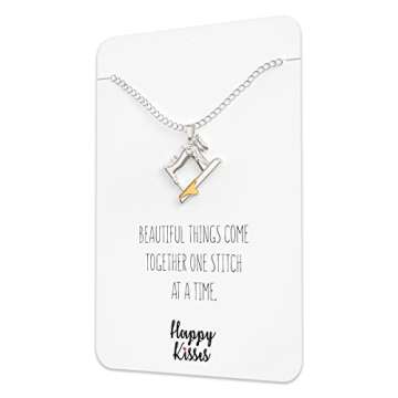 Happy Kisses Sewing Charms Necklace Gifts For Quilters and Sewers – Gift Card Message “Beautiful Things Come Together One Stitch At A Time”