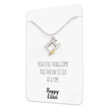 Happy Kisses Sewing Charms Necklace Gifts For Quilters and Sewers – Gift Card Message “Beautiful Things Come Together One Stitch At A Time”