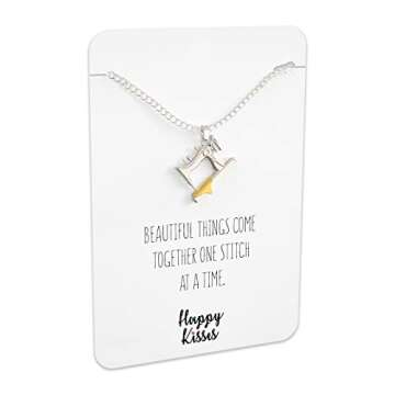 Happy Kisses Sewing Charms Necklace Gifts For Quilters and Sewers – Gift Card Message “Beautiful Things Come Together One Stitch At A Time”