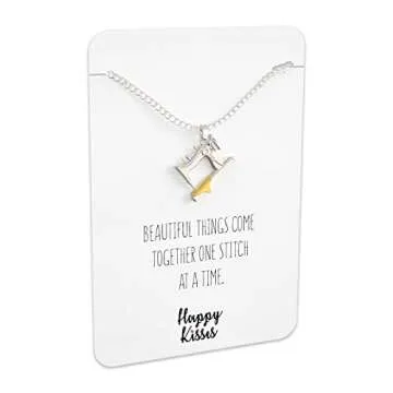 Happy Kisses Sewing Charms Necklace Gifts For Quilters and Sewers – Gift Card Message “Beautiful Things Come Together One Stitch At A Time”