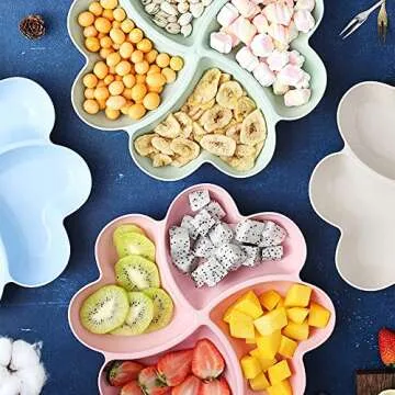Incauca Divided Serving Tray, Appetizer Sectioned Platter, Dessert Serving Dish, Reusable Plastic Snack Plates, Round Relish Tray, 4 Compartment for Chips and Dip Veggies Candy Nut Fruit (Beige)