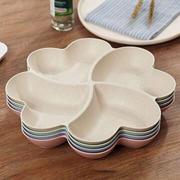 Incauca Divided Serving Tray, Appetizer Sectioned Platter, Dessert Serving Dish, Reusable Plastic Snack Plates, Round Relish Tray, 4 Compartment for Chips and Dip Veggies Candy Nut Fruit (Beige)