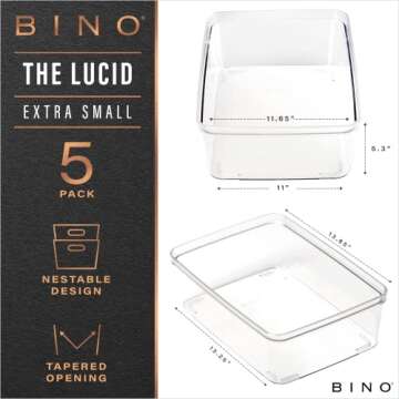 BINO | Plastic Storage Bins, X-Small - 5 Pack | THE LUCID COLLECTION | Multi-Use Built-In Handles BP...