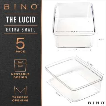 BINO | Plastic Storage Bins, X-Small - 5 Pack | THE LUCID COLLECTION | Multi-Use Built-In Handles BP...