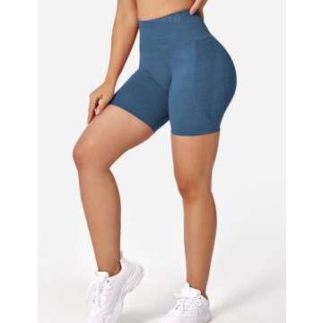 YEOREO Women Seamless High Waist Shorts Smile Contour Biker Shorts Gym Yoga Workout Blue L