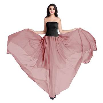 v28 Women Full/Ankle Length Elastic Retro Maxi Chiffon Long Skirt (M,Pink)