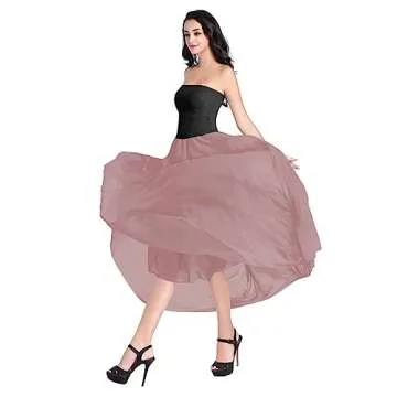 v28 Women Full/Ankle Length Elastic Retro Maxi Chiffon Long Skirt (M,Pink)