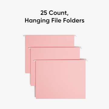 Smead Standard Hanging File Folders, 25 Count, Pink, 1/5-Cut Adjustable Tabs, Letter Size (64066)