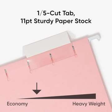 Smead Standard Hanging File Folders, 25 Count, Pink, 1/5-Cut Adjustable Tabs, Letter Size (64066)