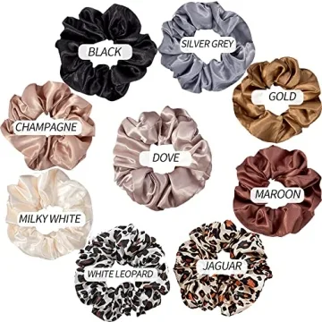 VAGA 9 Cute Scrunchies - Soft Satin Hair Ties Softer Than Silk For Women's Thick Hair - Girls Ponytail Holder Gift