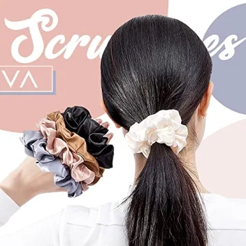 VAGA 9 Cute Scrunchies - Soft Satin Hair Ties Softer Than Silk For Women's Thick Hair - Girls Ponytail Holder Gift