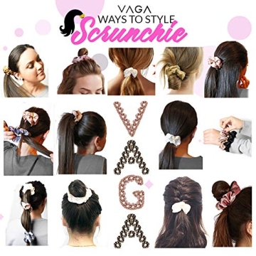 VAGA 9 Cute Scrunchies - Soft Satin Hair Ties Softer Than Silk For Women's Thick Hair - Girls Ponytail Holder Gift