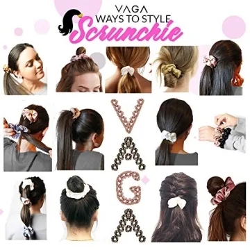 VAGA 9 Cute Scrunchies - Soft Satin Hair Ties Softer Than Silk For Women's Thick Hair - Girls Ponytail Holder Gift