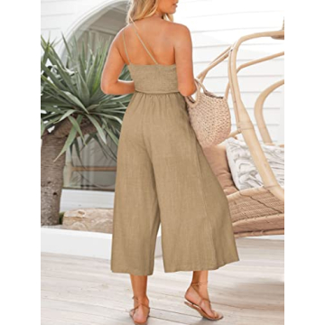 ANRABESS Women's Summer Straps One Shoulder Pleated High Waist Casual Wide Leg Jumpsuit Romper with Pockets 502kaqi-M
