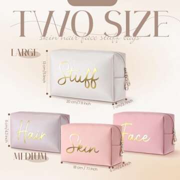 Aliceset 4 Pcs Preppy Makeup Bags Set Cute Makeup Pouchs Travel Cosmetic Bags Face Skin Hair Stuff Aesthetic Makeup Bags, PU Leather Waterproof Zipper Toiletry Pouch Gifts for Women Girl(Nude Pink)