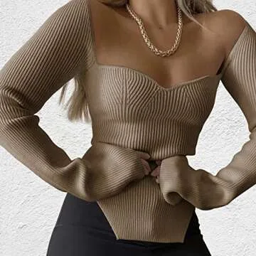 ACOSAP Women's Stylish Square Neck Ribbed Sweater