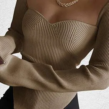 ACOSAP Women's Stylish Square Neck Ribbed Sweater